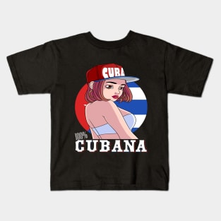 100% Cubana Strong Girl Pride Cuba Flag Kids T-Shirt